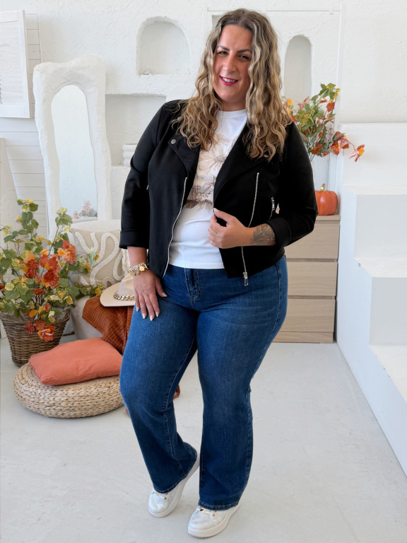 Bunda vzhledu broušené kůže do 2XL - černá