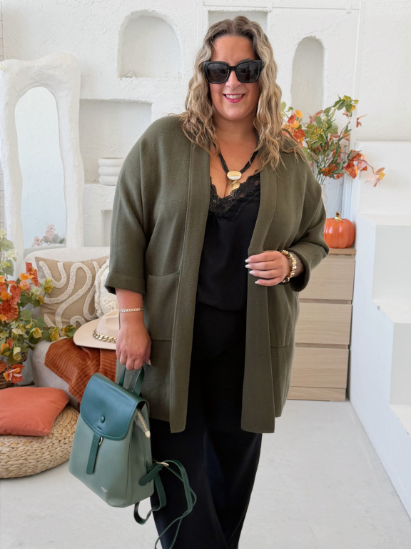Úpletový viscózový cardigan Megan - khaki