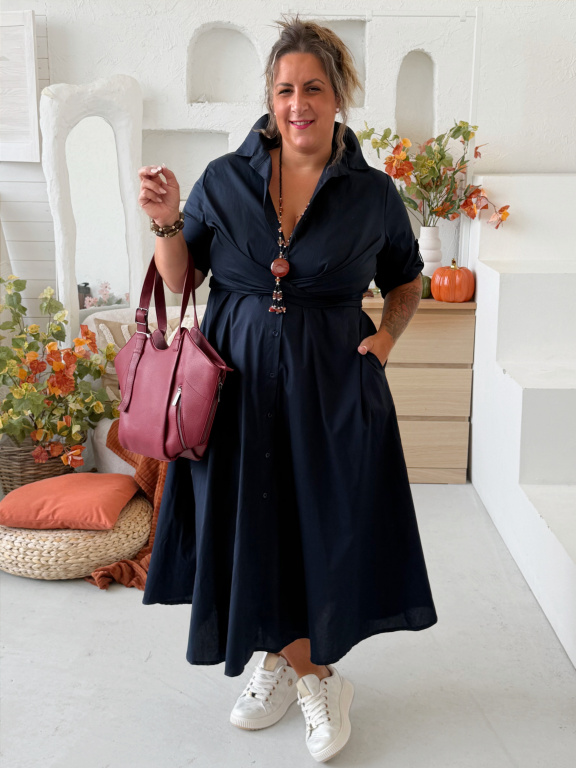 Zavinovací áčkové šaty Susan do 3XL - tmavě modré