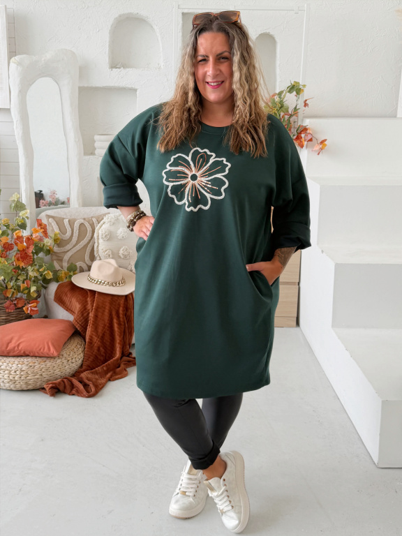 Máselkové šaty Flower do 4XL - smaragdové