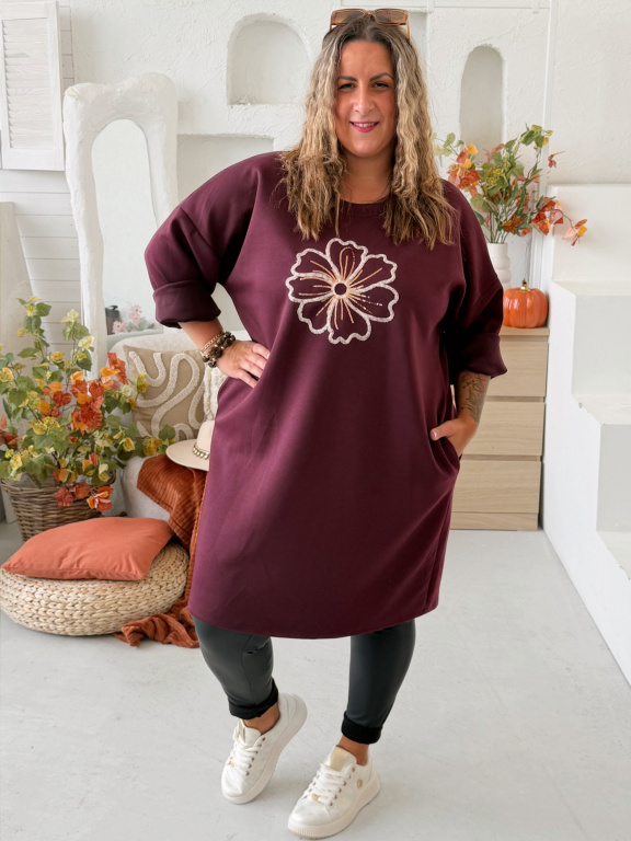 Máselkové šaty Flower do 4XL - vínové