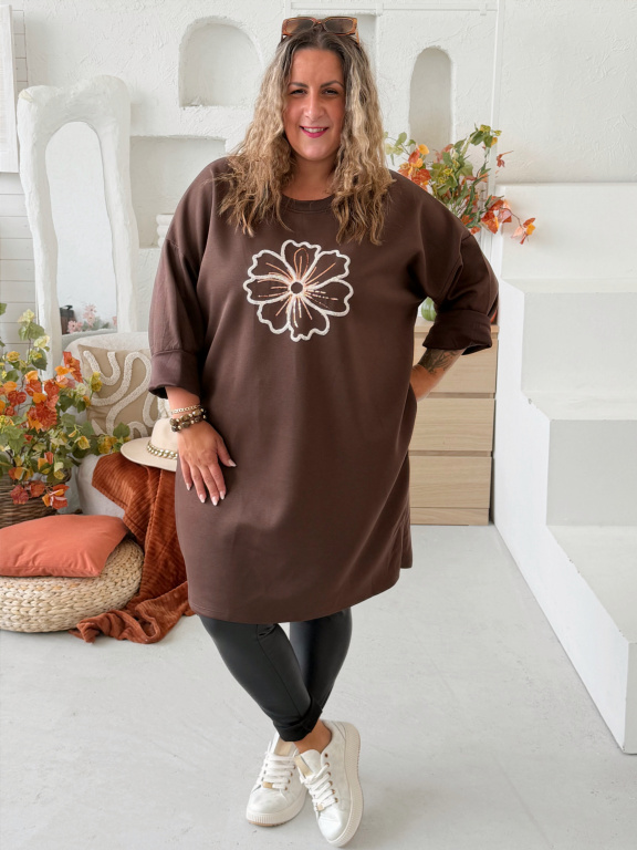 Máselkové šaty Flower do 4XL - čokoládové
