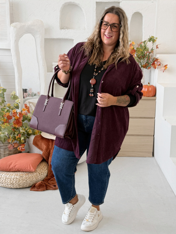 Svrchní manšestrová košile Palm do 4XL - fialová