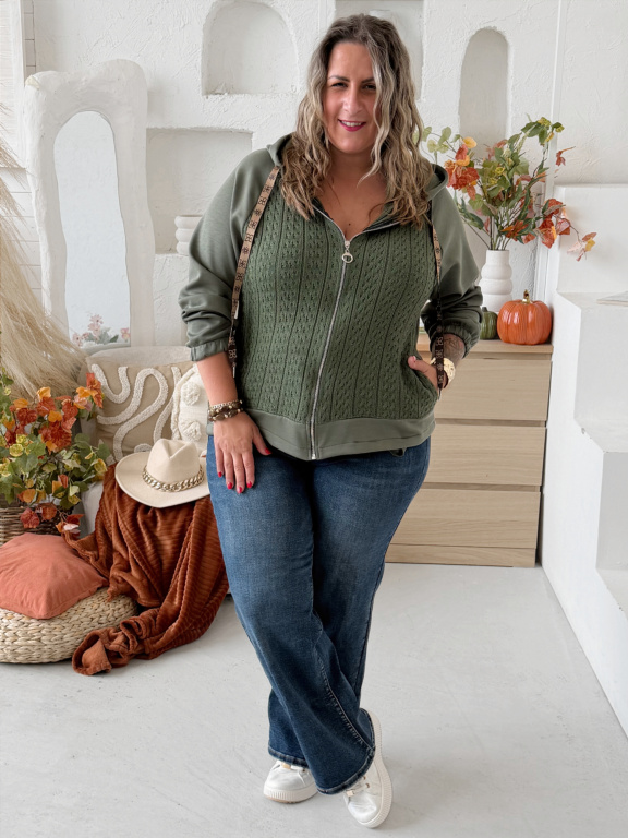 Mikina s pleteninou Melanza do 3XL - khaki