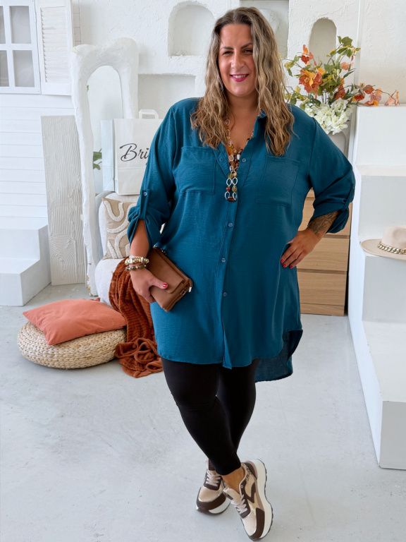 Lehounká oversize košile do 3XL velikosti nemačkavá - petrolejová