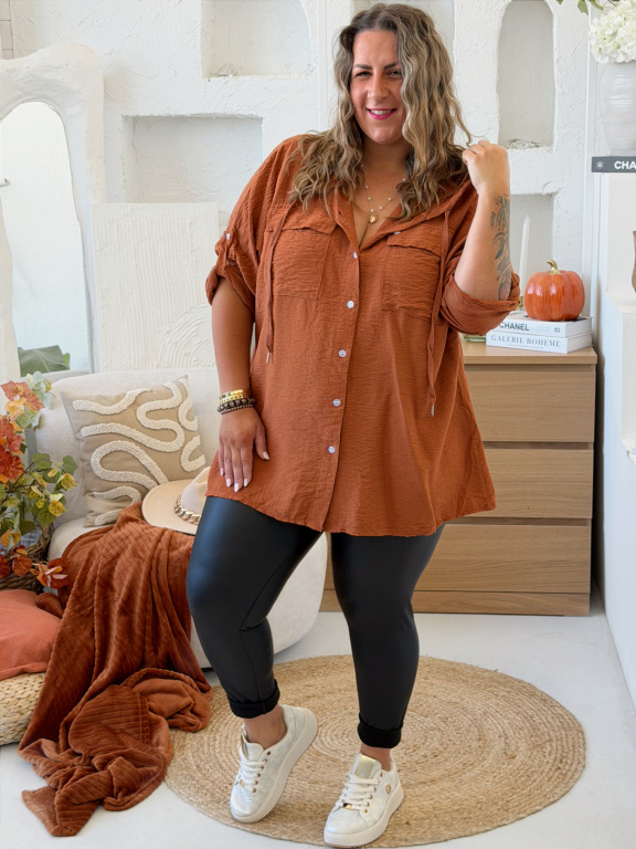 Košile Lady s kapucou do 4XL - skořicová