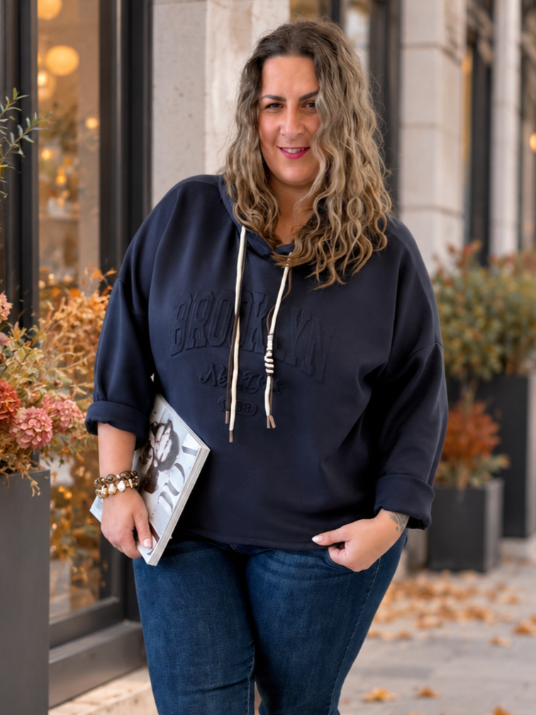 Mikina Brooklyn máselko do 3XL - tmavě modrá