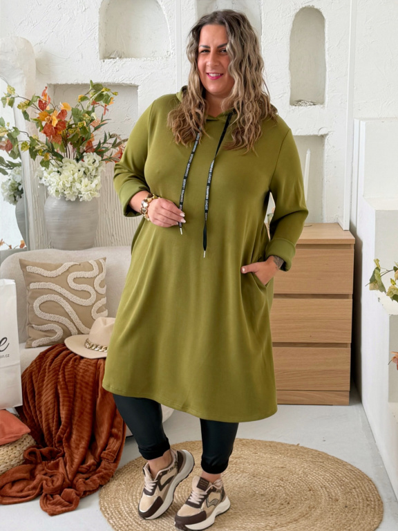 Máslové áčkové šaty Gabi do 4XL - olivová