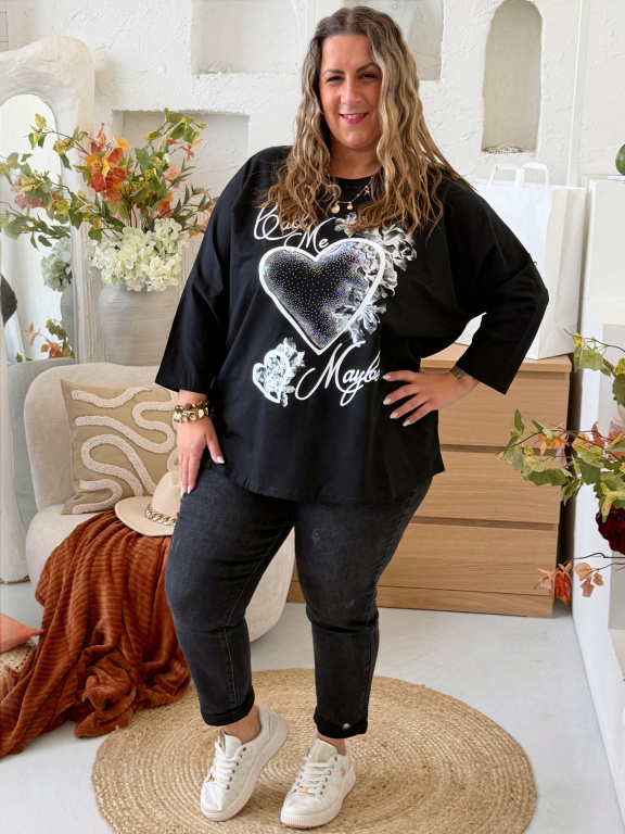 Oversize tričko Srdce Ellie do 4XL - černé
