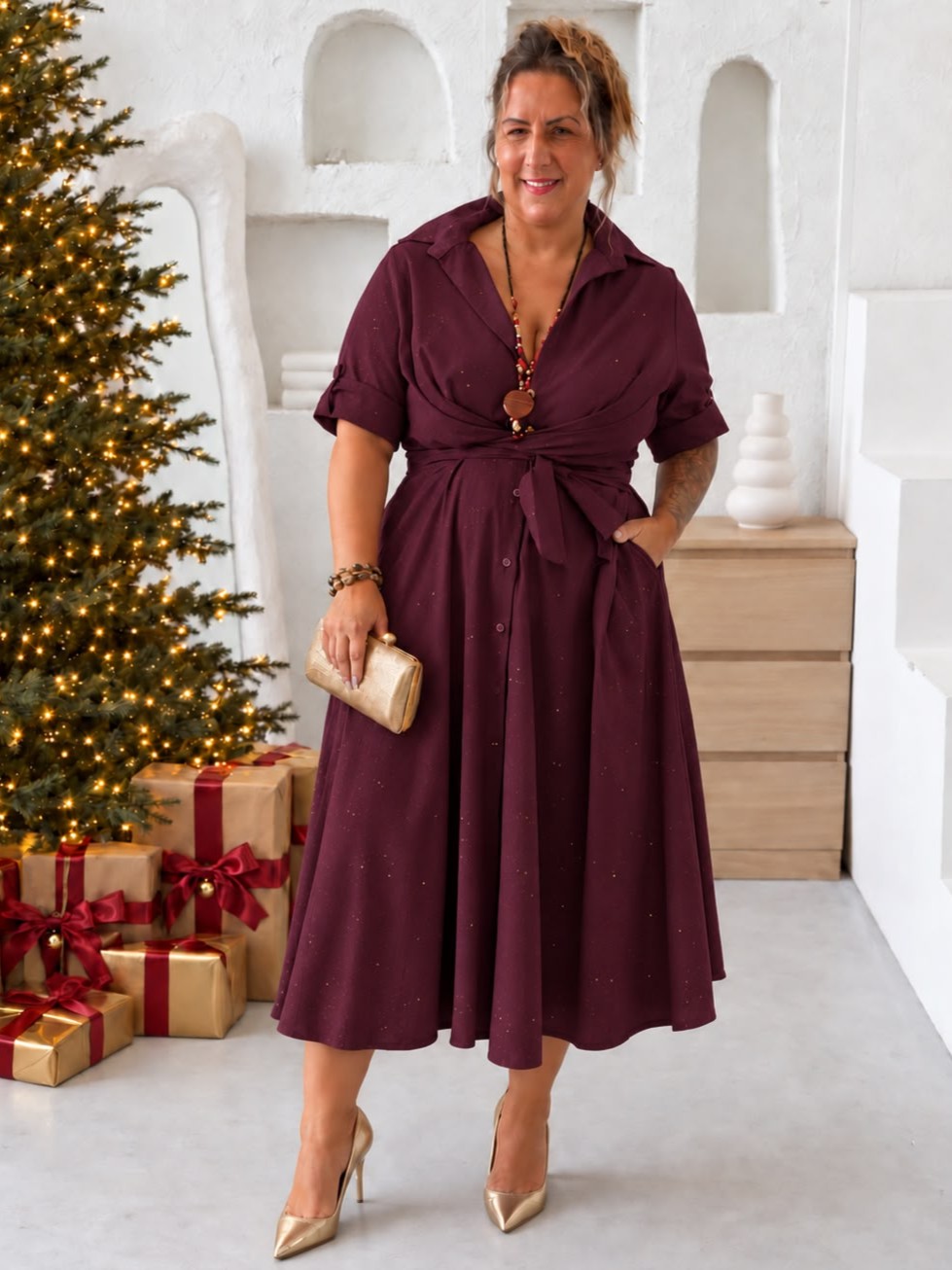 Zavinovací áčkové šaty Glitter Susan do 3XL - bordo