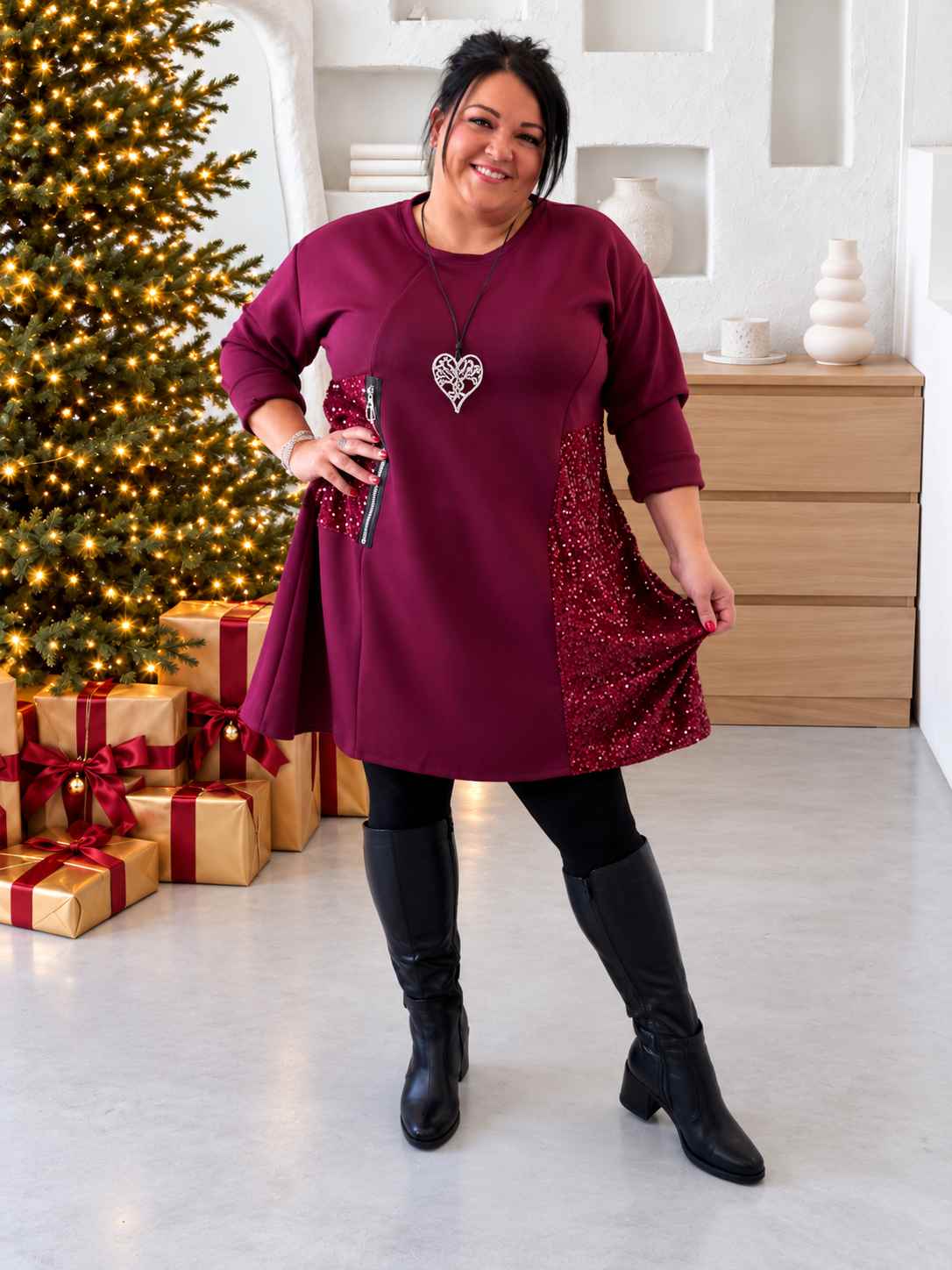 Máselkové sváteční šaty Elori do 4XL - vínové