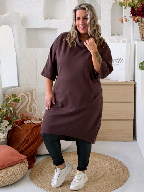 Šaty s volným límcem Ruby do 4XL - čokoládové