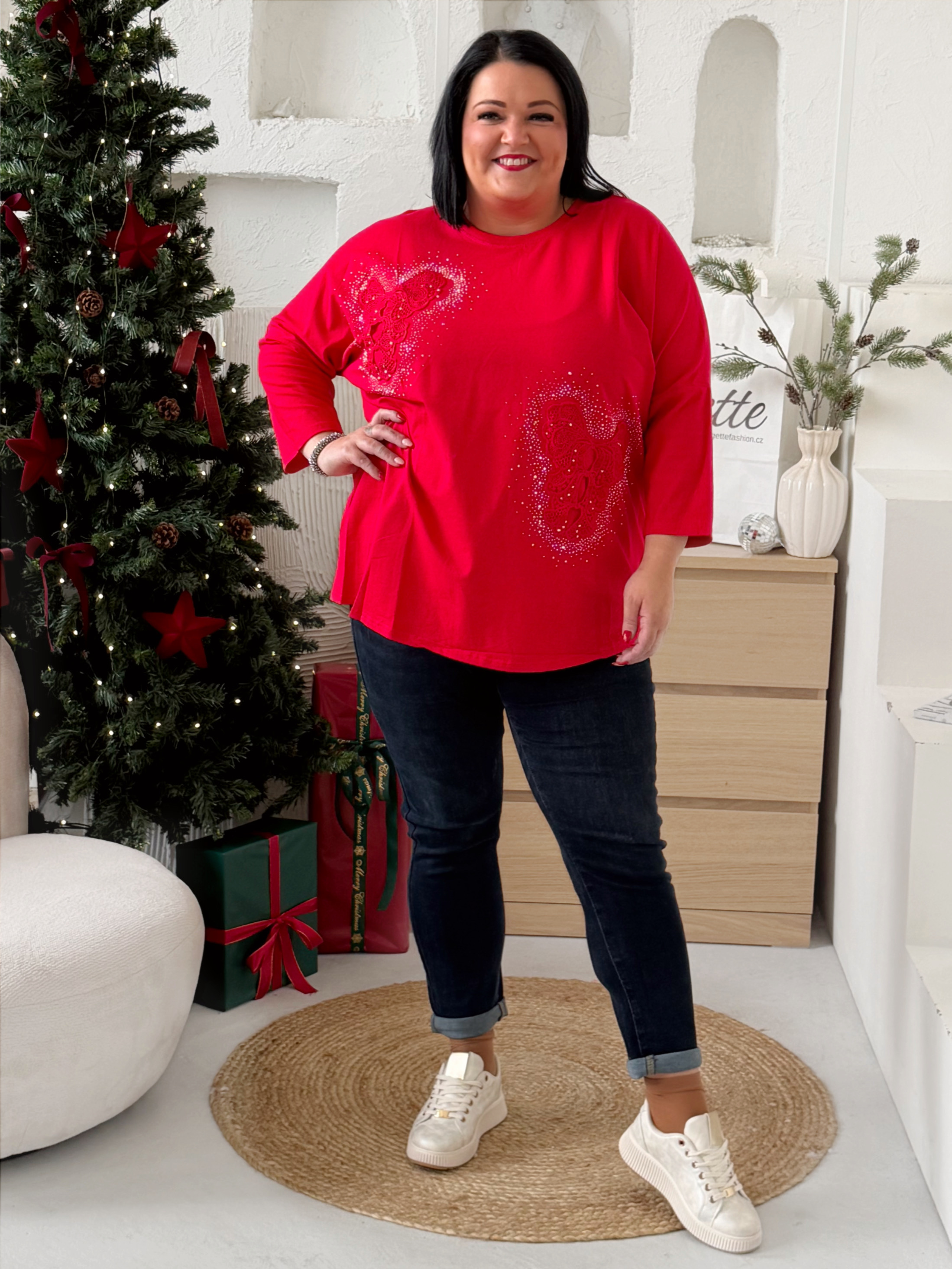 Oversize tričko Motýlci Ellie do 4XL - červené