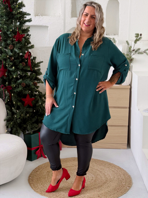 Lehounká oversize košile do 3XL velikosti nemačkavá - smaragdové