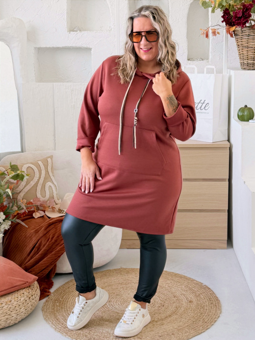 Máselkové tunikové šaty Doris do 3XL - cihlové