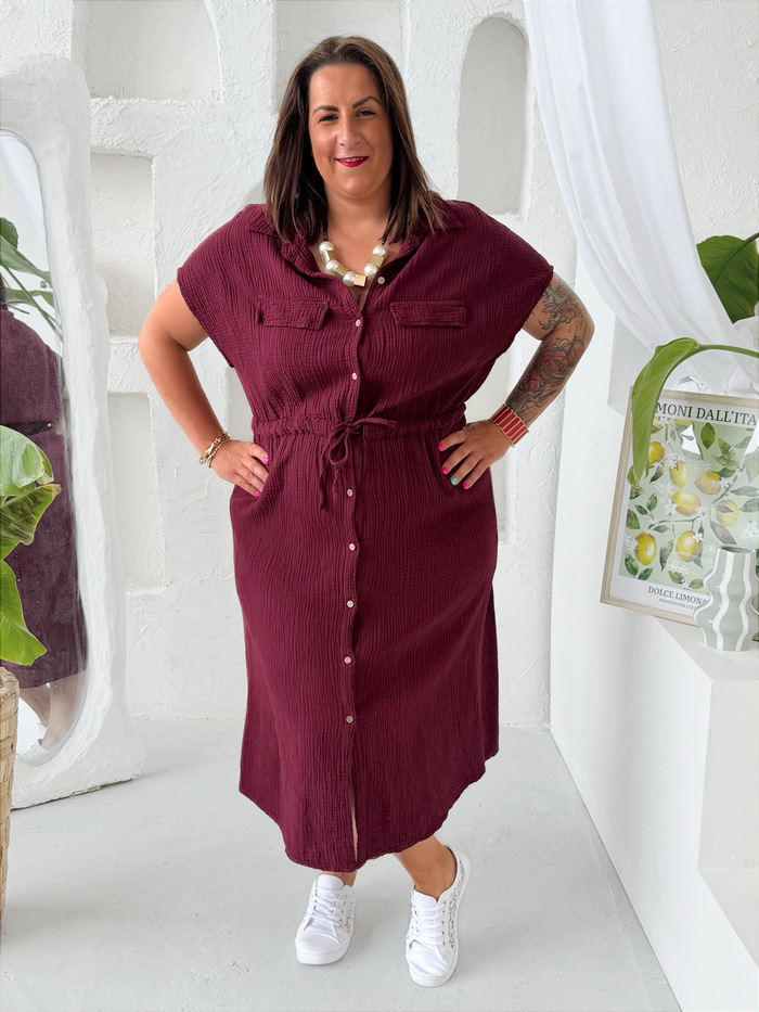 Mušelínové šaty do 3XL burgundy