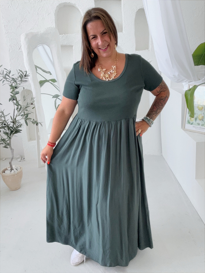 Maxi šaty Basic do 4XL šedozelené 