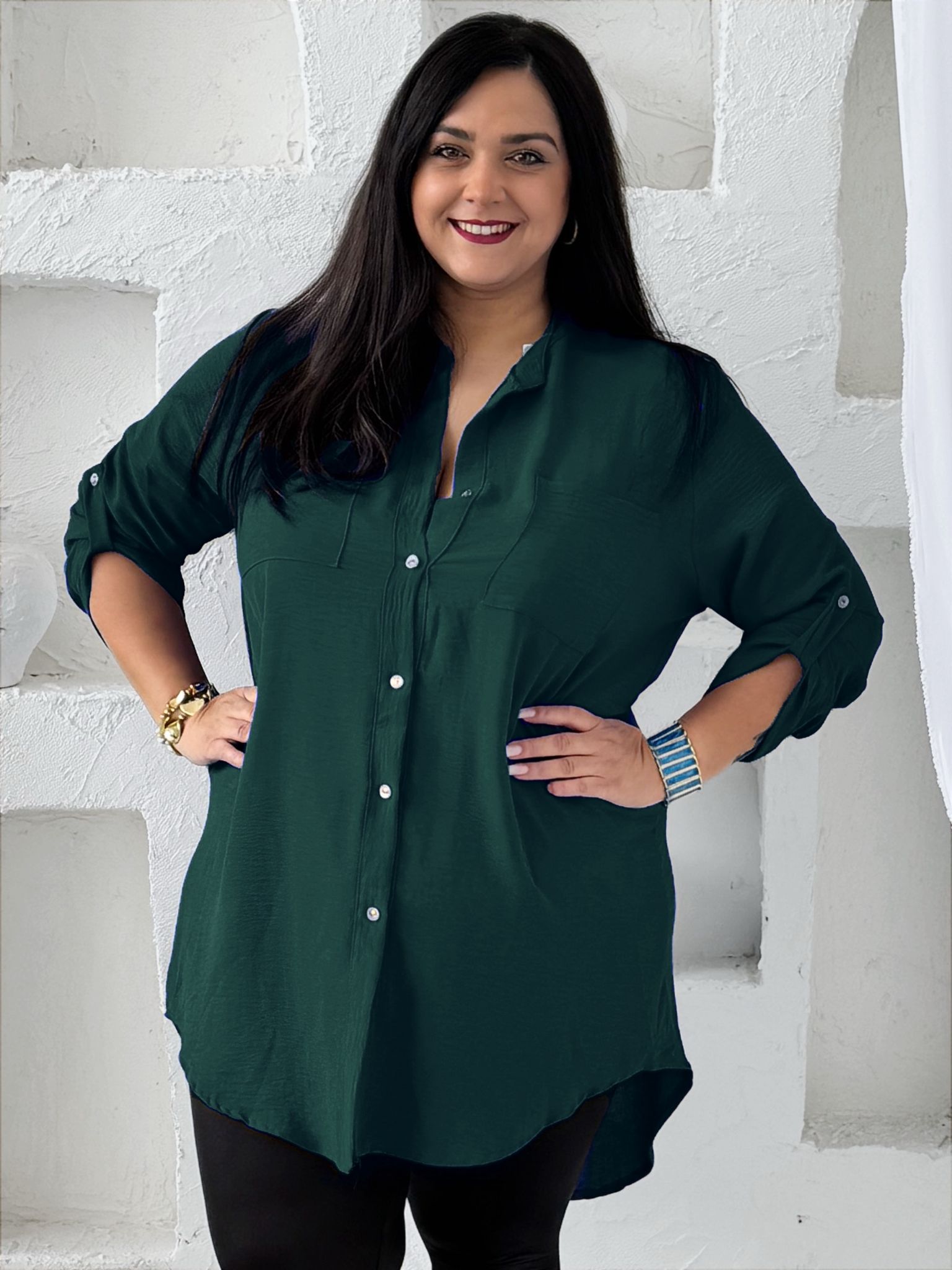 Lehounká oversize košile do 3XL velikosti nemačkavá smaragdová