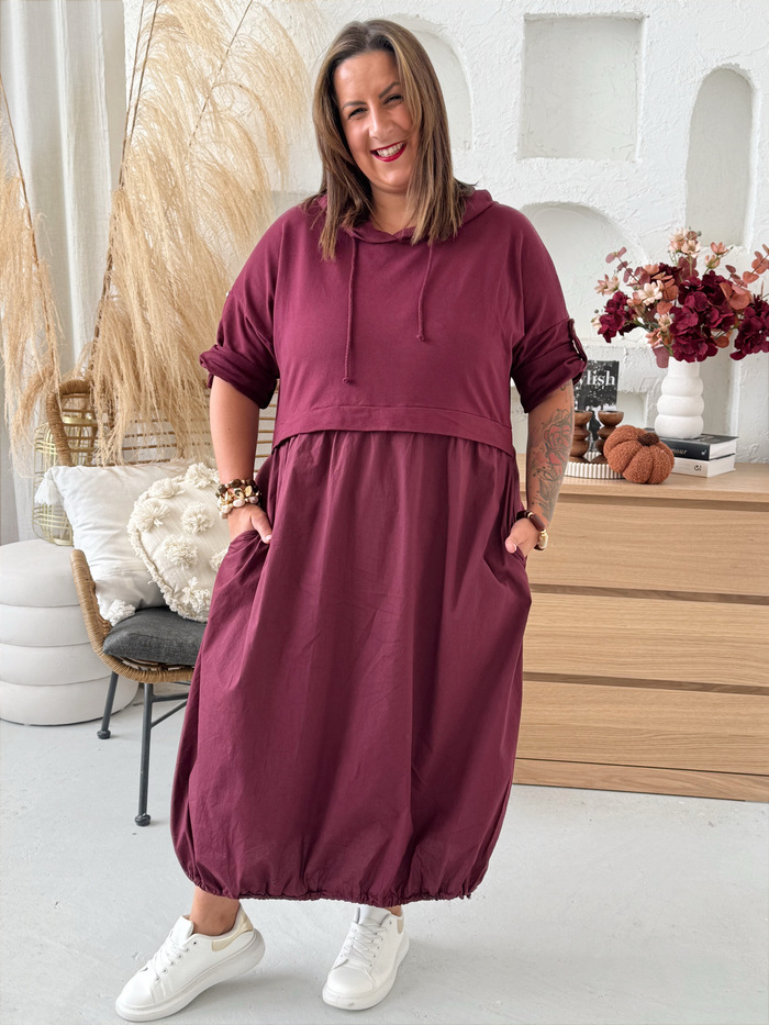 Sportovní bavlněné maxi šaty do 4XL burgundy