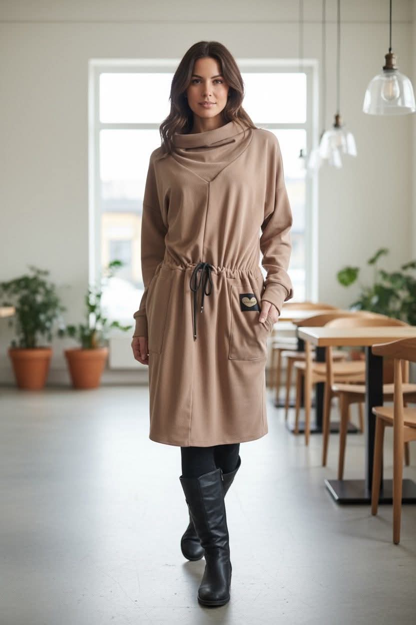 Mikinošaty s regulovatelným pásem - camel