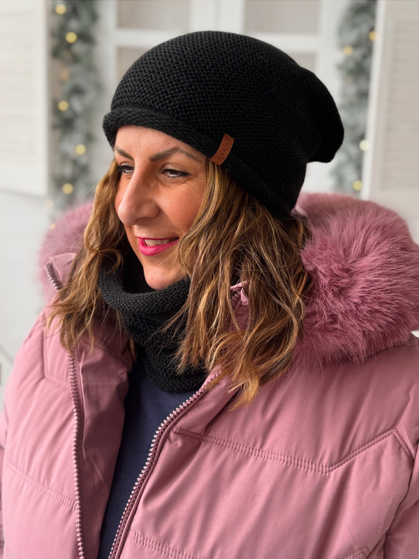 Komplet Rose čepice a nákrčník - ČERNÝ