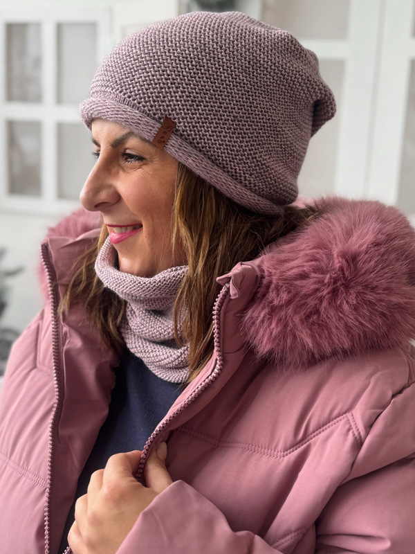 Komplet Rose čepice a nákrčník - LILA