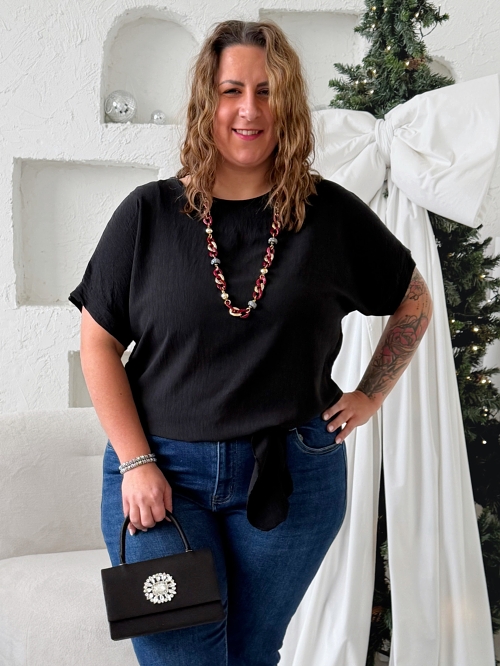 Halenka Julia se zavazováním do 3XL černá
