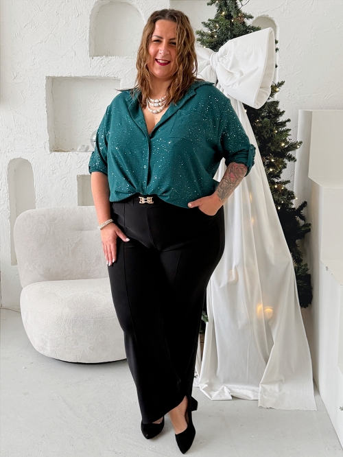 Elegantní vyteplené široké legíny do 6XL - černé