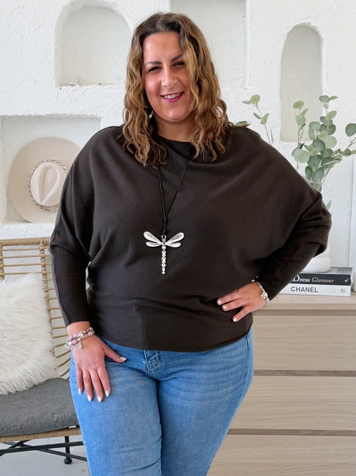 Svetr Lucy do 4XL - tmavá čokoláda 