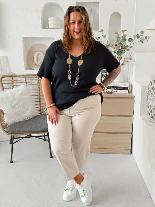 Žebrované tričko Basic do 4XL černé