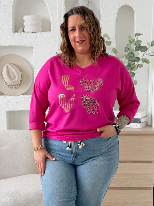 Máslová mikina Love do 3XL fuchsiová