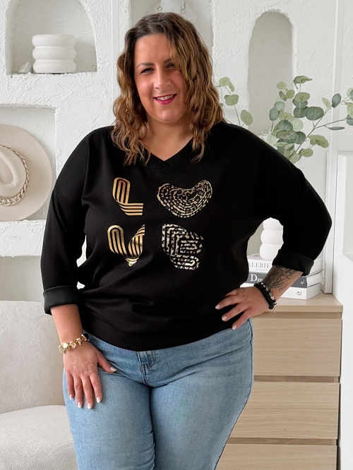 Máslová mikina Love do 3XL černá
