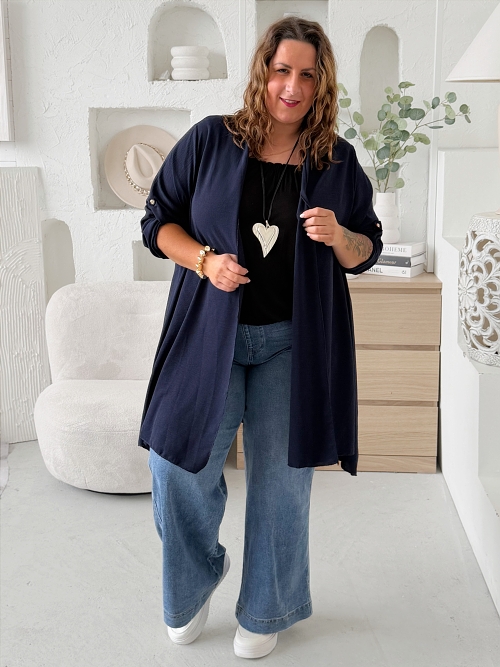 Lehounký cardigan z nemačkavého materiálu do 4XL tmavě modrý