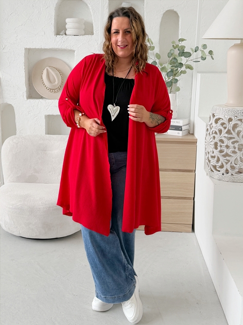 Lehounký cardigan z nemačkavého materiálu do 4XL červený