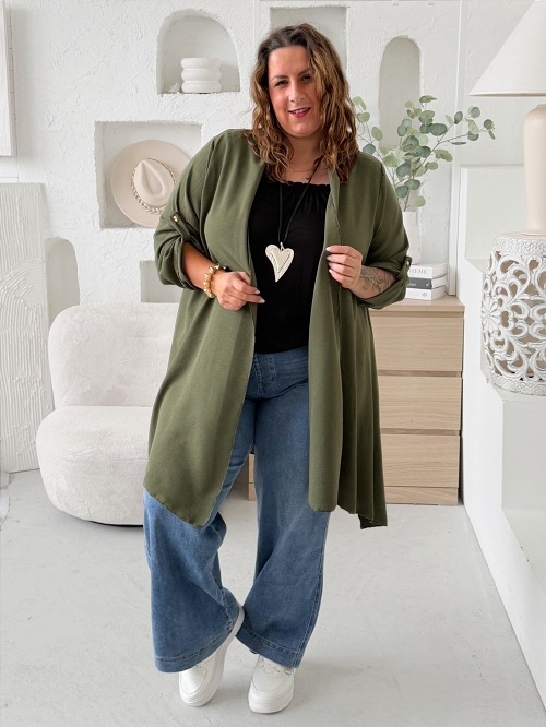 Lehounký cardigan z nemačkavého materiálu do 4XL khaki