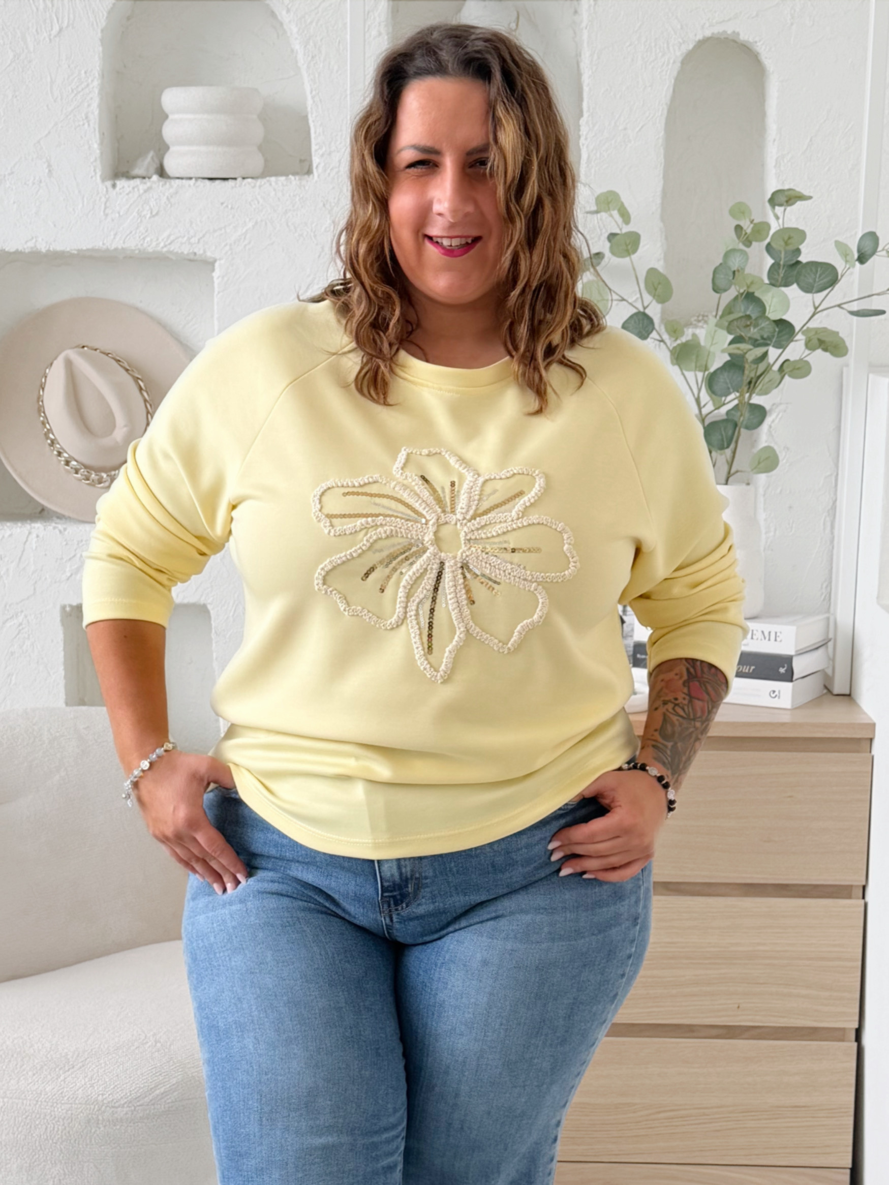Máslová mikina Woman Flower do 3XL žlutá