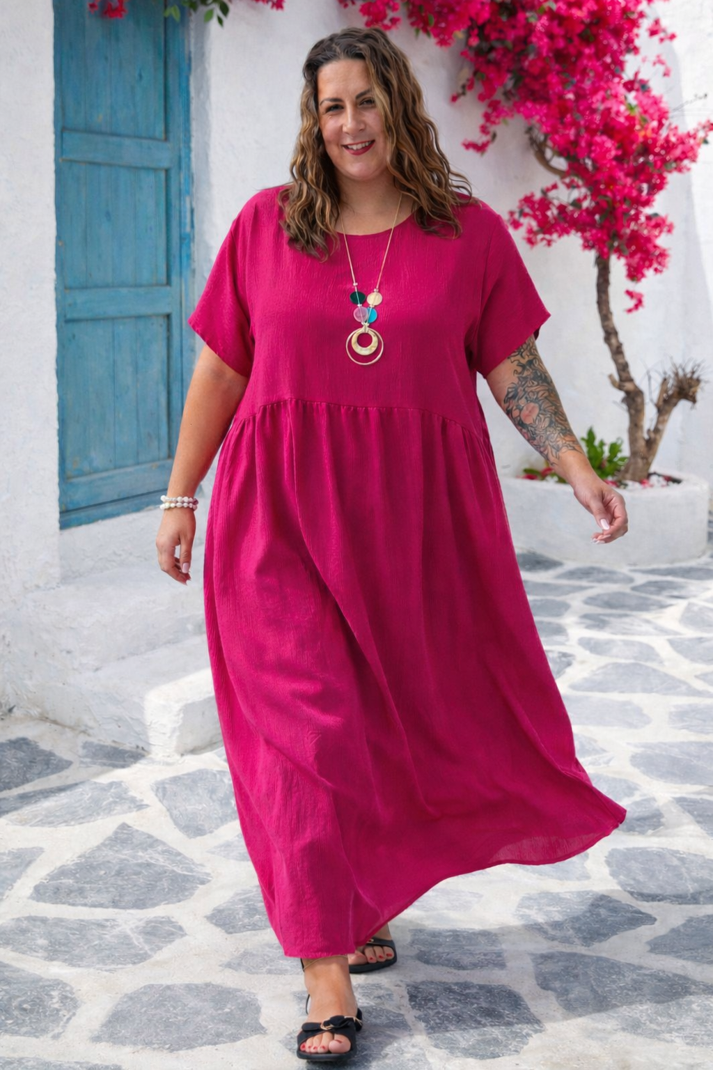 Šaty Sunny Comfort do 5XL - fuchsiové