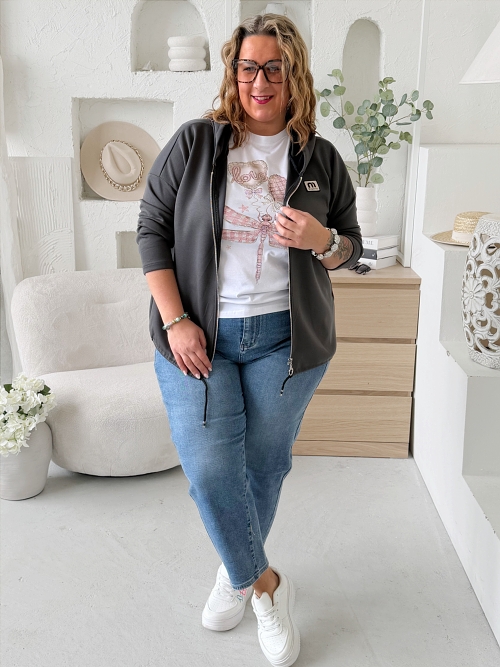 Máslová mikina na zip Jefry do 3XL - tmavě šedá