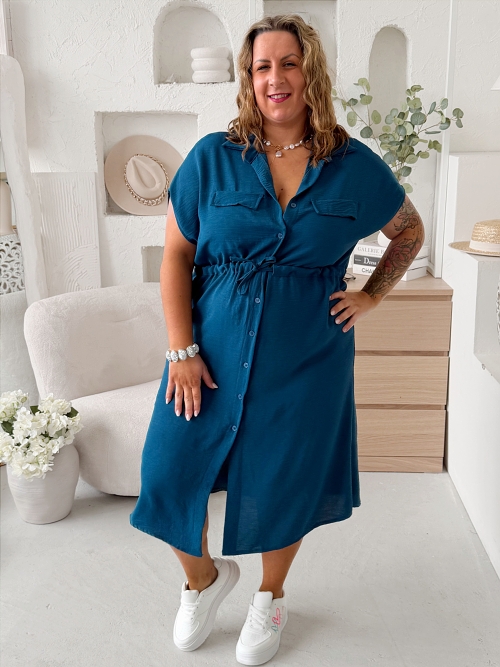 Košilové šaty Olivia do 4XL - petrolejové