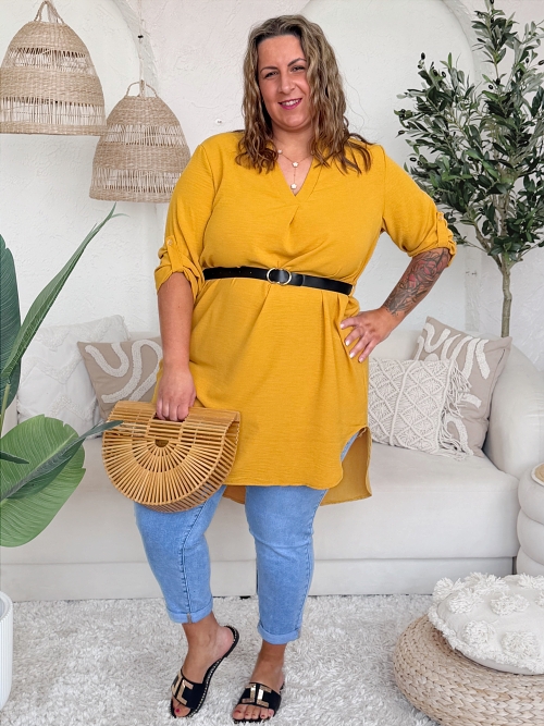 Tunikové šaty Bella do 3XL - hořčicové