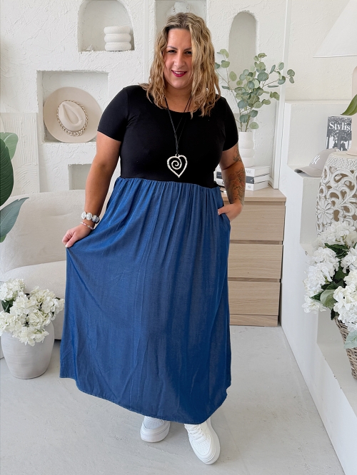 Maxi šaty Denima Longy do 4XL - tmavší denim