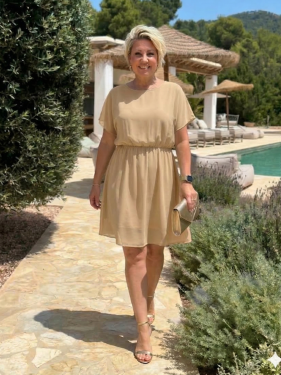 Šifonové šaty Roma S do XL - béžové