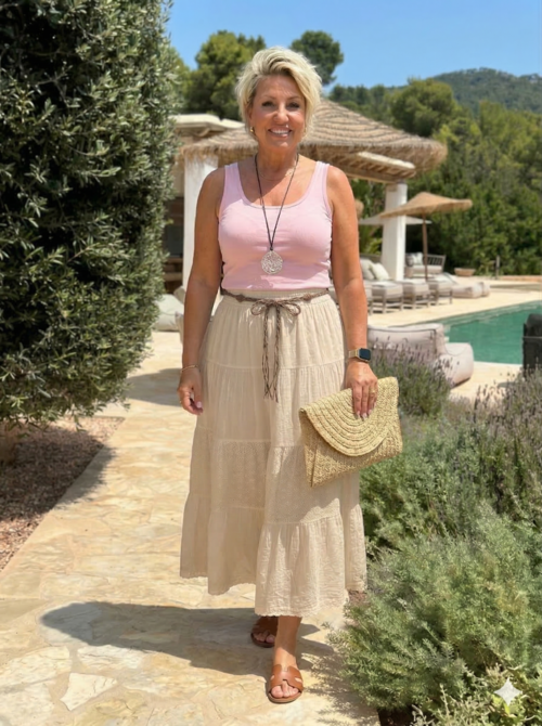 Sukně áčková letní krajka S do XL - béžová