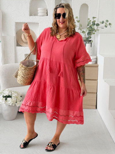 Mušelínové šaty Elvina do 4XL - losos tmavší