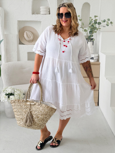 Mušelínové šaty Elvina do 4XL - bílé