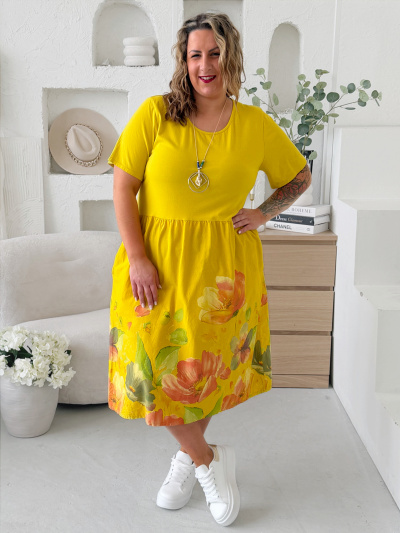 Balonové šaty Flower Pastel do 4XL - žluté