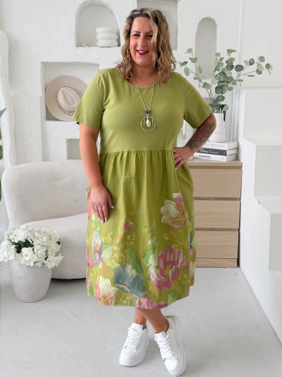 Balonové šaty Flower Pastel do 4XL - limetka