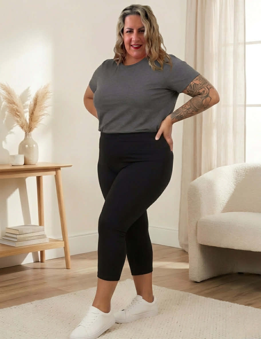 Bambusové 7/8 legíny až na 5XL černé