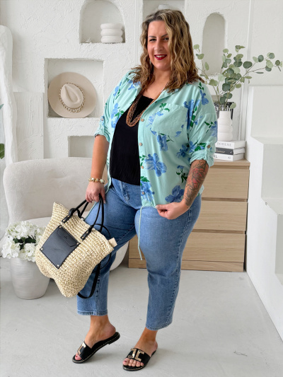 Lehká manšestrová bunda Flower do 3XL - mintová