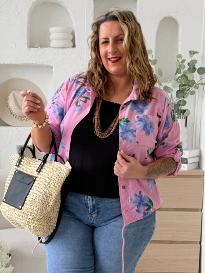 Lehká manšestrová bunda Flower do 3XL - fuchsiová